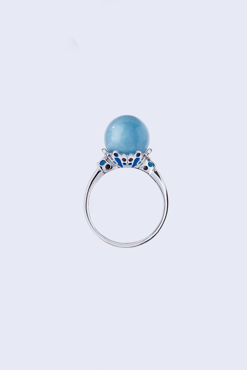 浪漫戀夏:噴泉 純銀琺瑯寶石戒指 - 戒指 - 純銀 藍色