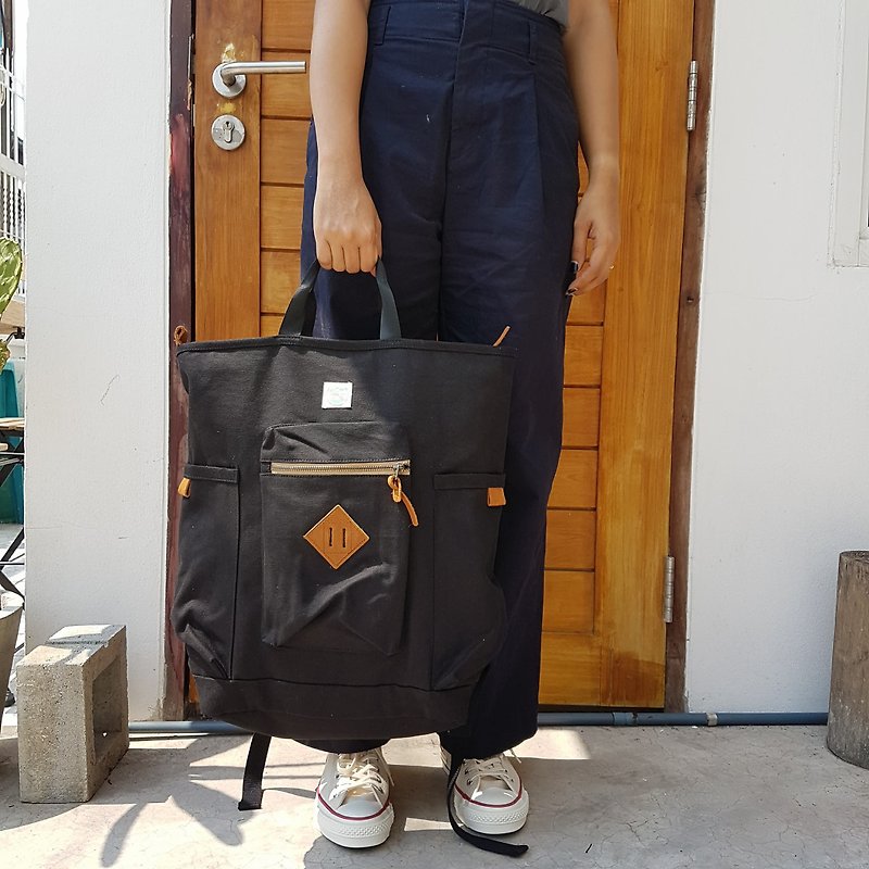 New Black Canvas Backpack Vintage Style / Laptop bag - 背囊/背包 - 棉．麻 黑色