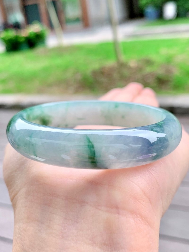 冰種 天然翡翠 緬甸 A玉 玉鐲 • 冰種藍紫飄花翡翠貴妃鐲 - 手鍊/手環 - 玉石 藍色