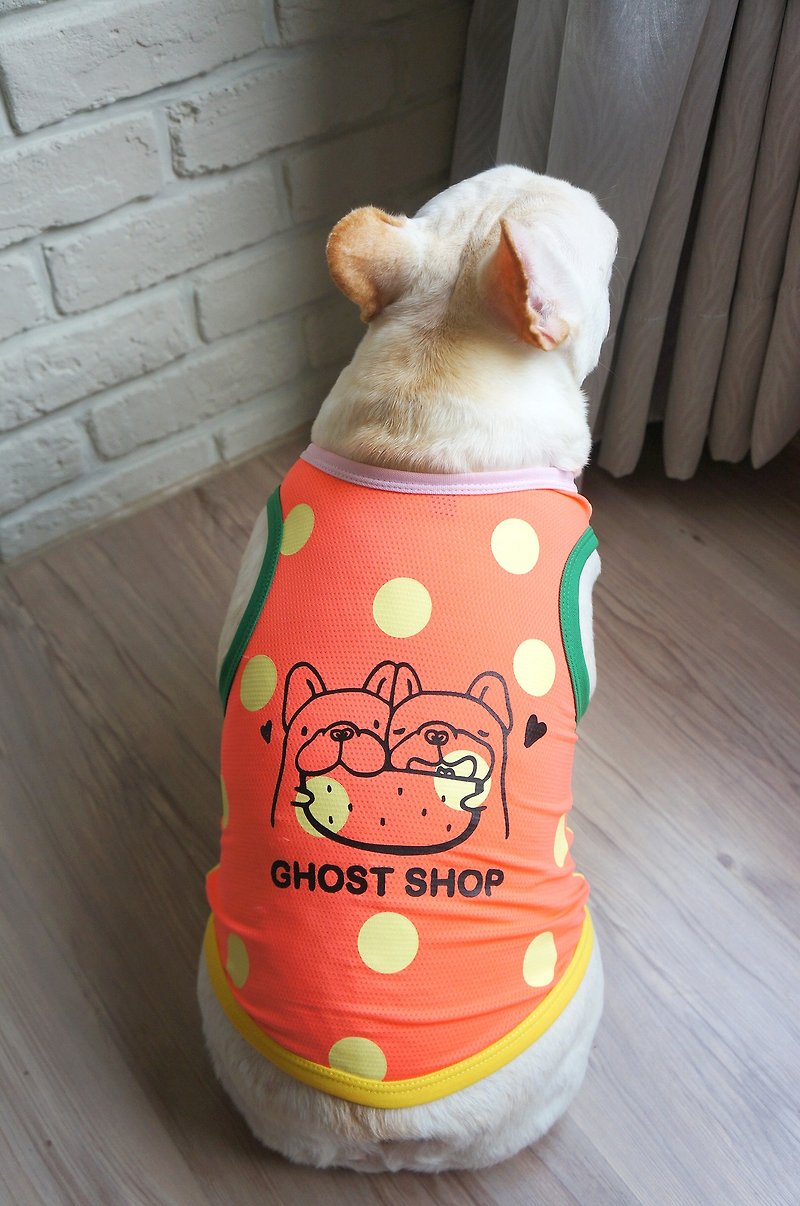 寵物運動背心-一起吃西瓜M(出清品) - 寵物衣服 - 棉．麻 橘色