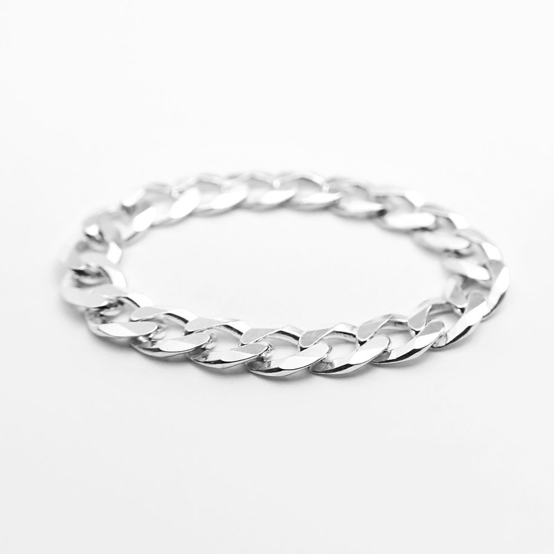 Minimalist (thin) unisex Cuban braided 925 sterling silver chain ring. Width 3mm. Chain ring. Soft ring. - แหวนทั่วไป - เงินแท้ สีเงิน