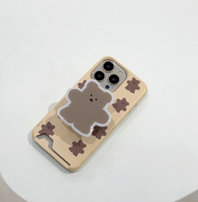 韓國文創 Chanibear Phone case - card option, color Yellow 卡位 订制手机壳很结实。 - เคส/ซองมือถือ - พลาสติก สีเหลือง