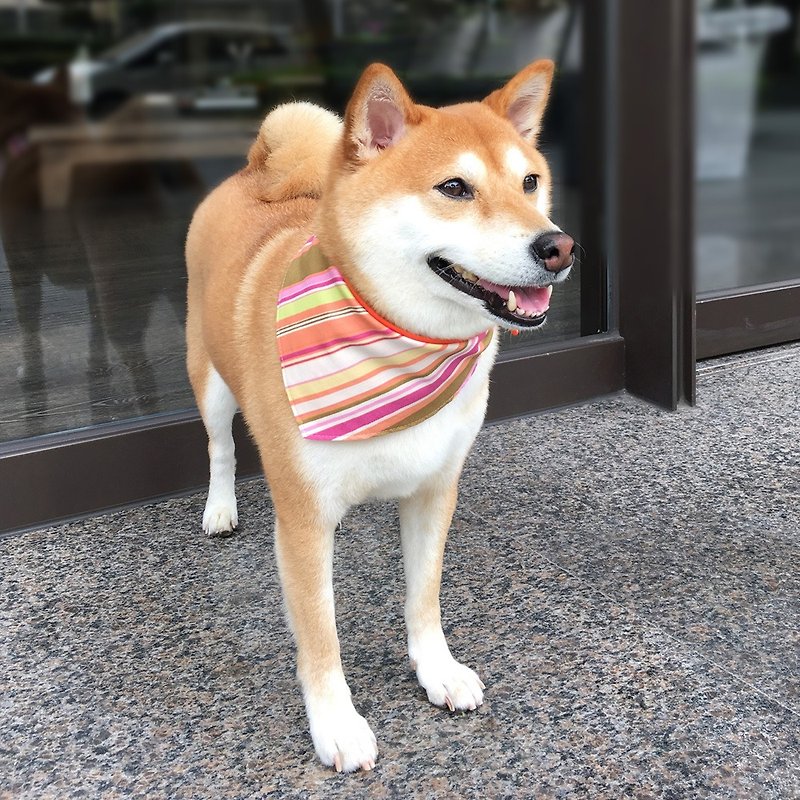 犬専用スカーフ-カスタム（ミディアムドッグ）-オレンジストライプ - 首輪・リード - コットン・麻 オレンジ