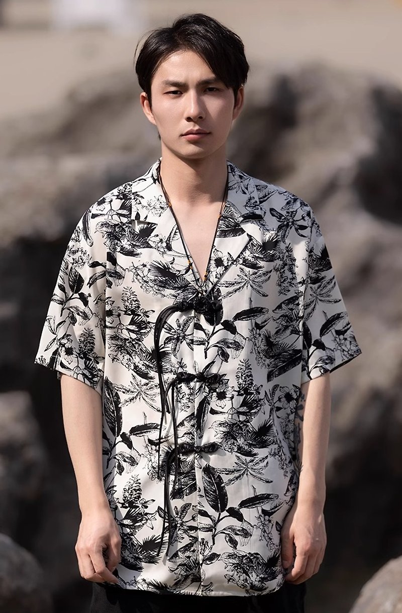 新しい中国風のレトロなボタンダウン半袖シャツ - シャツ メンズ - その他の素材 多色