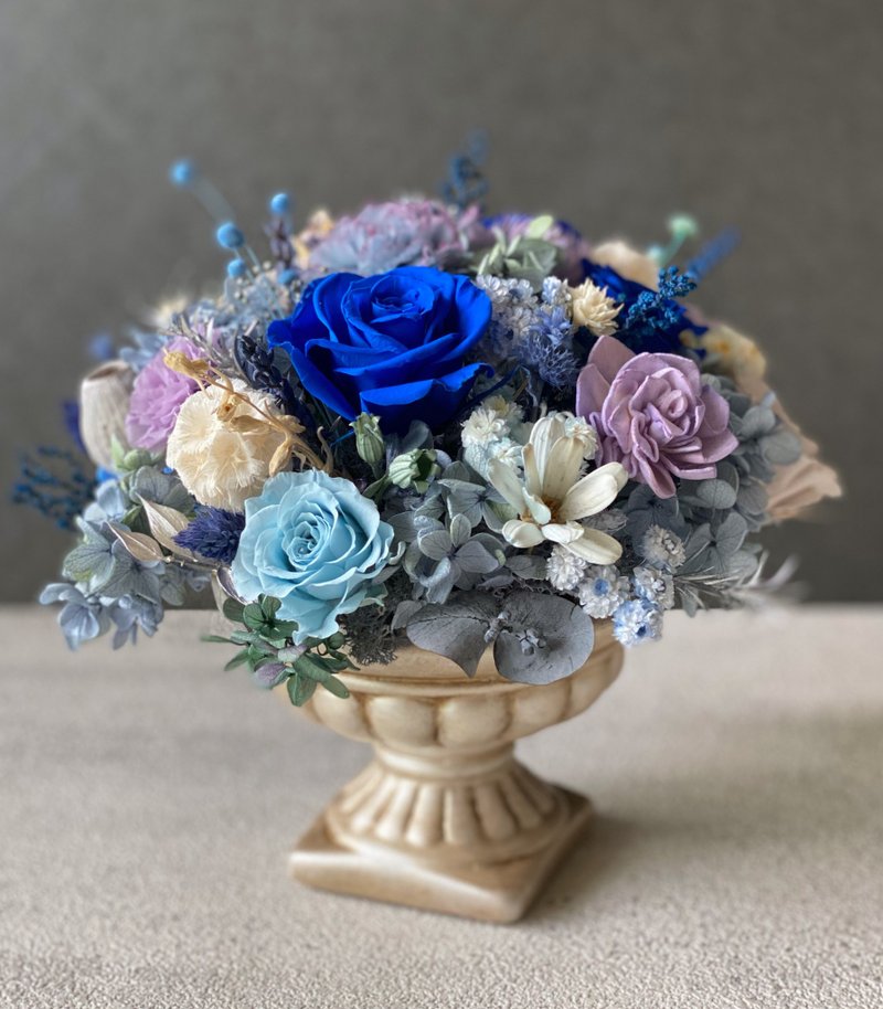 Opening Celebration Flower Ceremony Entering the House Ceremony Table Flowers Immortal Flowers Not Withering Flowers Round Table Flowers Wide Mouth Champion Cup - ตกแต่งต้นไม้ - พืช/ดอกไม้ สีน้ำเงิน