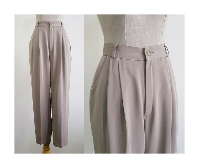 Vintage Beige Pleated Pants - Men's Pants - Polyester 