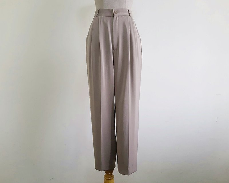 25 Waist Vintage Beige High Waisted Pants Womens Pleated Trousers Tapered Pants - 男長褲/休閒褲 - 聚酯纖維 