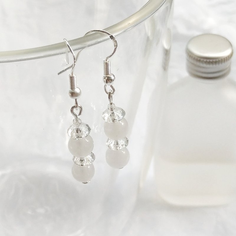 Natural crystal white marble + white crystal ear acupuncture earrings birth constellation birthday - Earrings & Clip-ons - Jade 