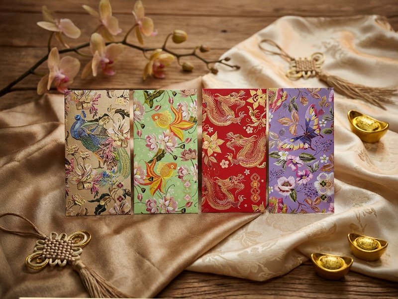 Blessings in Bloom | Year of the Dragon Themed Red Envelopes | LaiSeeLoong - Chinese New Year - Paper Multicolor