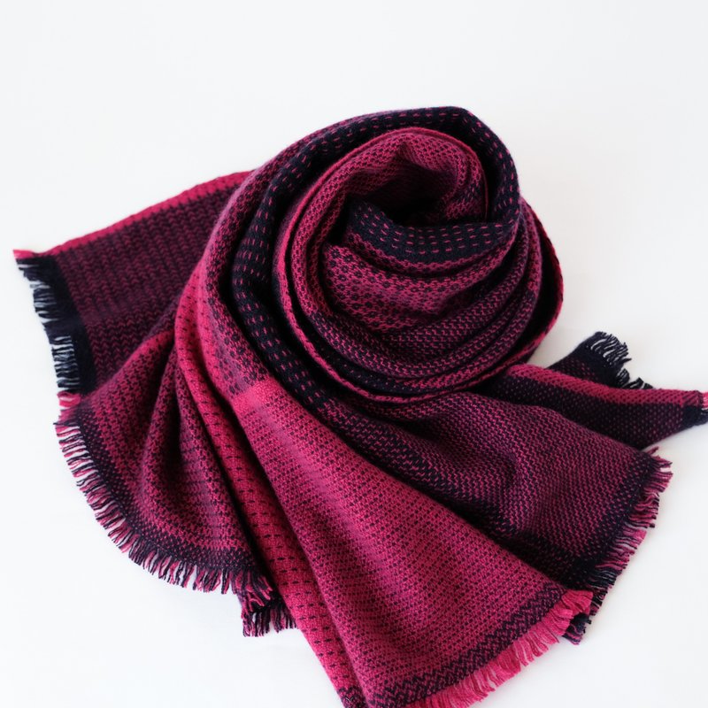 Cashmere Hand-woven 100% cashmere stole [Monka 05] - Knit Scarves & Wraps - Other Materials Red