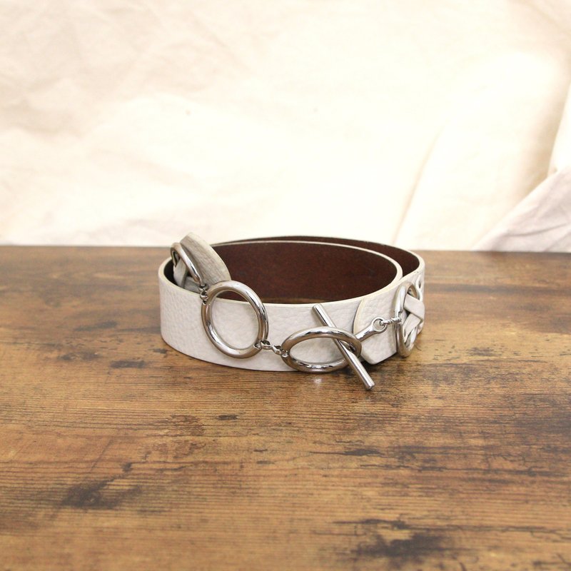 Back to Green-經典復古腰帶  米白OT銀扣 bt-24 //vintage belt - 皮帶/腰帶 - 真皮 