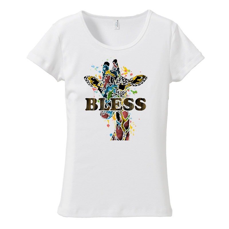 [Women's T-shirt] bless - เสื้อยืดผู้หญิง - ผ้าฝ้าย/ผ้าลินิน ขาว