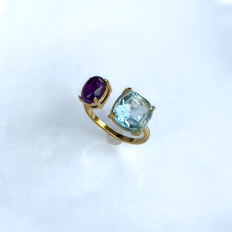 Sky blue topaz & Amethyst Ring【gift box】 - 戒指 - 半寶石 藍色