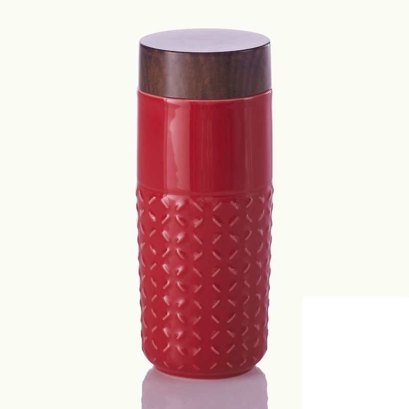 ONE O ONE Portable Cup_Fantasy Starry Sky/Large/Double Layer/Chinese Red/Imitation Wood Grain Cover - กระติกน้ำ - เครื่องลายคราม 