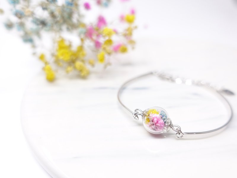 Baby's breath Dried Flowers Floraball 925 Sterling Sliver bracelet - สร้อยข้อมือ - เงินแท้ หลากหลายสี