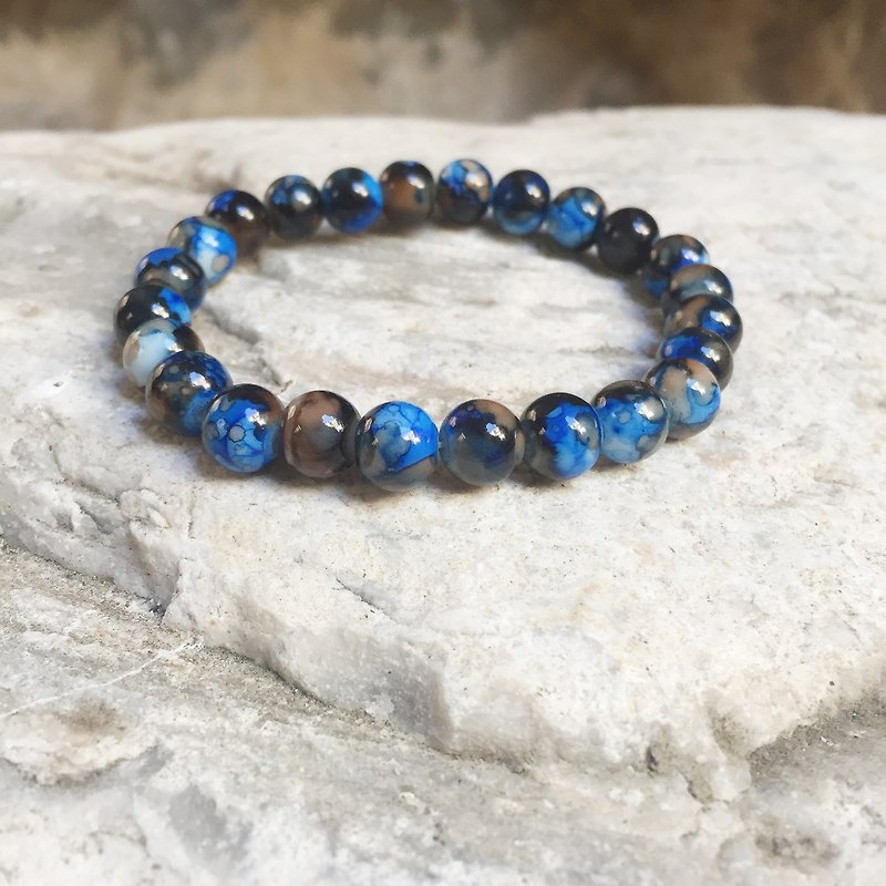 Deep seabed | Painted glass beads | Beaded bracelet - สร้อยข้อมือ - แก้ว สีน้ำเงิน