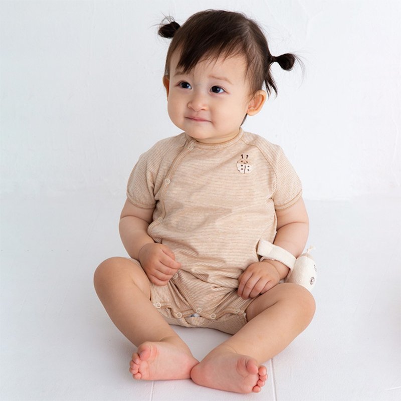 Y-1367 100%オーガニックコットン カットソー半袖ロンパース てんとうむし かえる 適応身長60〜70cm 日本製 - 包屁衣/連身衣 - 棉．麻 白色