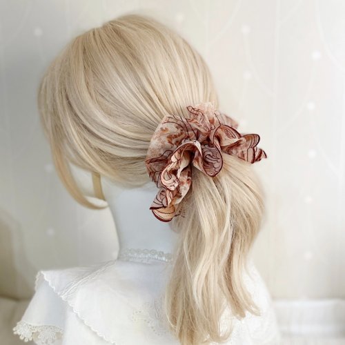 フランス刺繍シュシュ/ヘアゴムシュシュヘアロープ ヘア