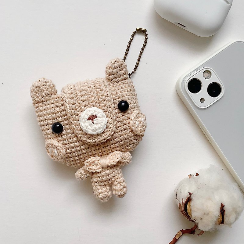 Cotton & Hemp Headphones & Earbuds Storage Brown - Bear EarPods Pouch for AirPods /2/3/Pro, cute airpods 保護套