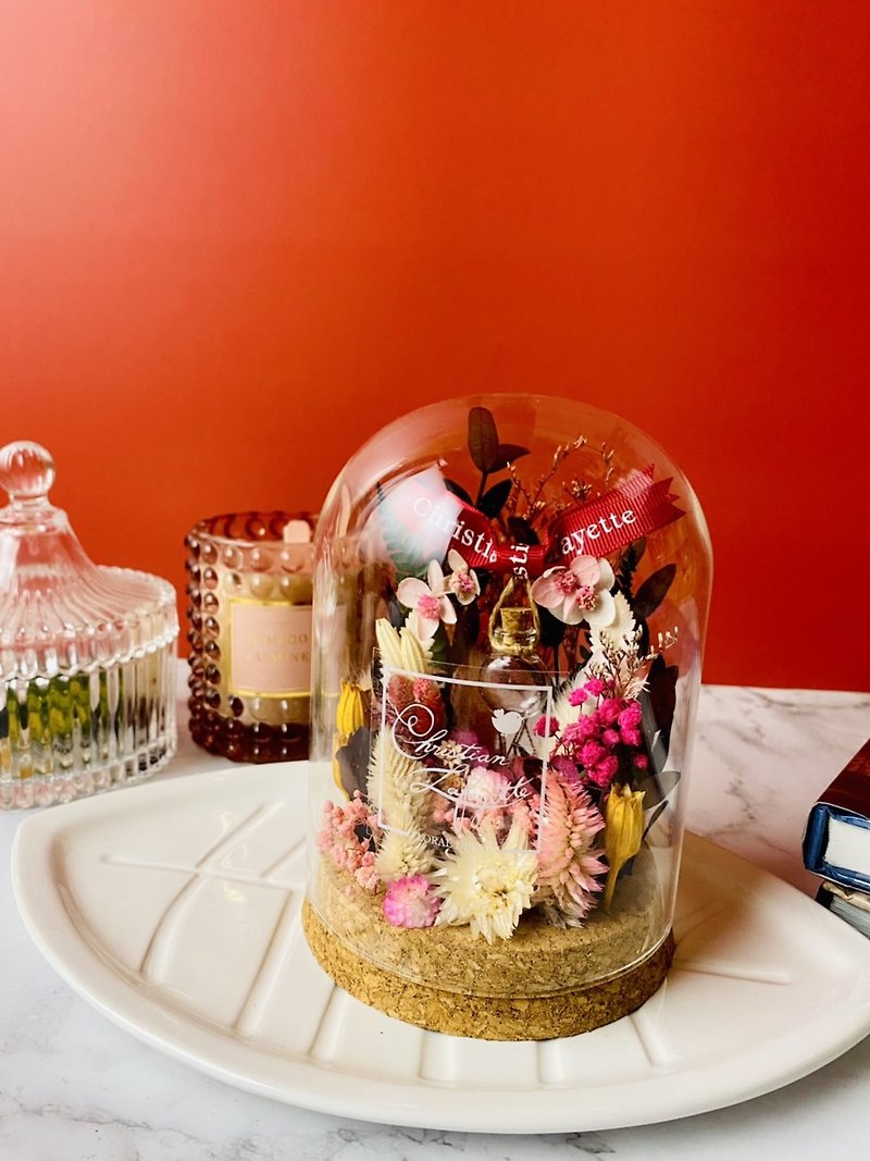玻璃罩花圈小花園 永生花 乾燥花 精油香芬 生日禮物 居家佈置 - 香氛/精油/擴香 - 植物．花 紅色