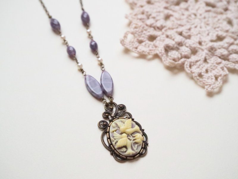 cameo necklace birds blueberry mousse delicate purple purple mauve mauve czech beads pearl grayish color dull - Necklaces - Other Materials Purple