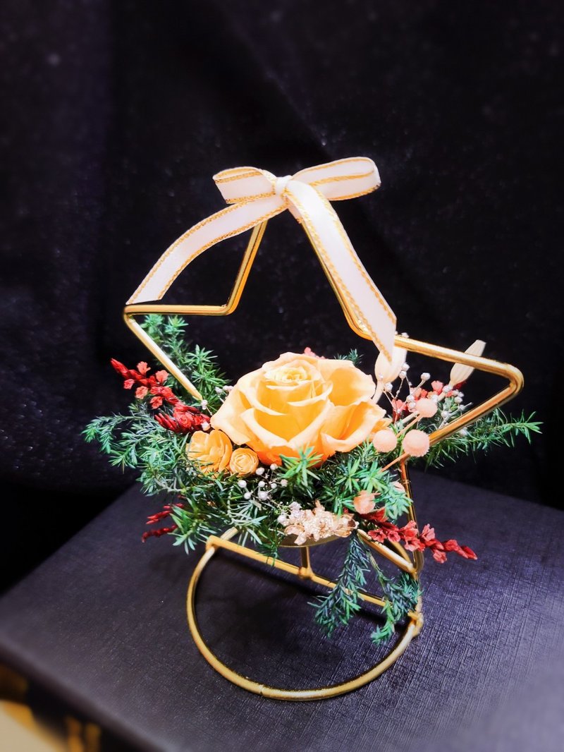 【Customized Gift】Christmas Star Shaped Metal Frame Preserved Flower Gift - Dried Flowers & Bouquets - Plants & Flowers Orange