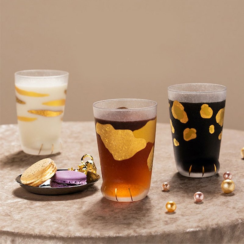 [Exquisite Gift Box] Japan ADERIA Gold Foil Shining Cat Palm Meatball Glass 300ml / 3 Types in Total - Cups - Glass Multicolor