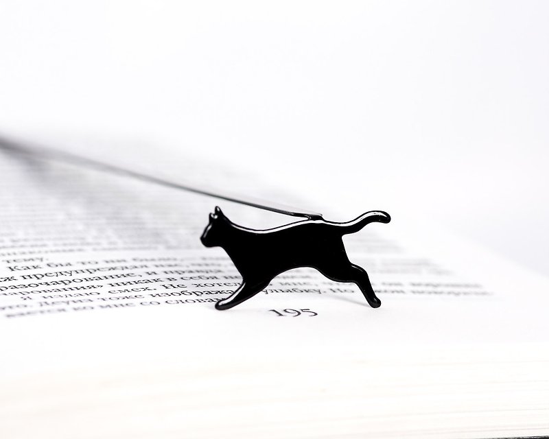 Metal Bookmark Running Cat. Small Bookish Gif. Cute Eco Friendly Gift Packaging. - 書籤 - 其他金屬 黑色