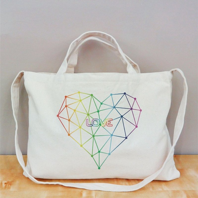 [Valentine's day gift] Rainbow Heart cultural and creative wind horizontal canvas bag - Clutch Bags - Cotton & Hemp Khaki