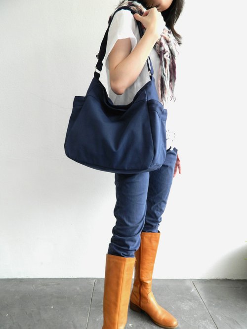Canvas Diaper bag / Messenger travel bag / laptop bags - RENEE in Navy (no.101)