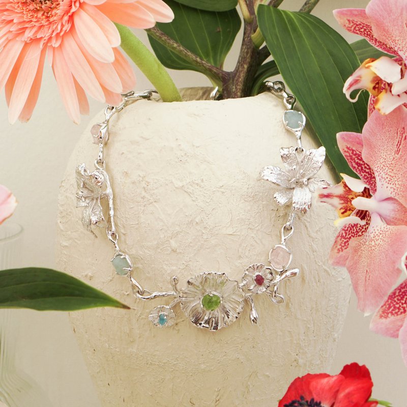 Garden of Flowers Choker - 項鍊 - 半寶石 銀色