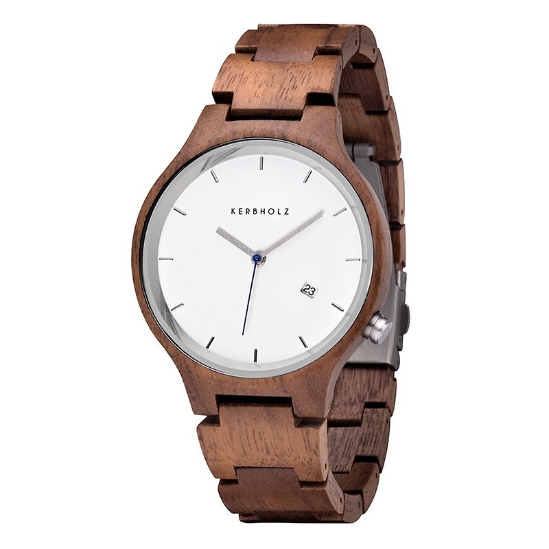 KERBHOLZ-Wood Watch-LAMPRECHT-Walnut-Aurora Silver (Neutral) (41mm) - นาฬิกาผู้หญิง - ไม้ สีนำ้ตาล