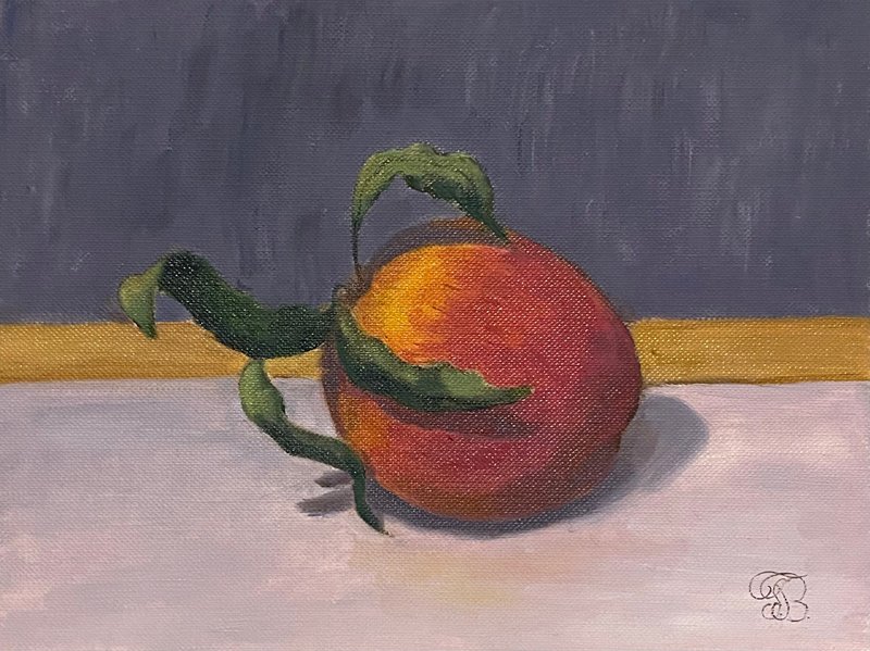 Original Small Oil Painting of Peach, Still Life 15 x 20 cm - 壁貼/牆壁裝飾 - 紙 橘色
