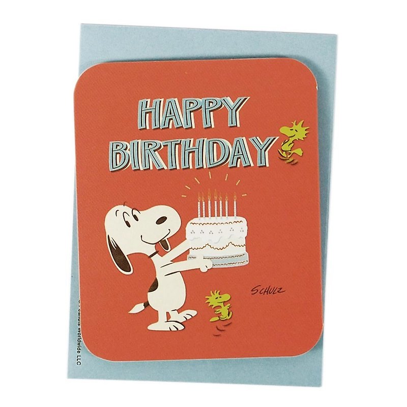 Snoopy and confused Tucker eat cake together [Hallmark-Peanuts-Small Gift Card] - Cards & Postcards - Paper Red