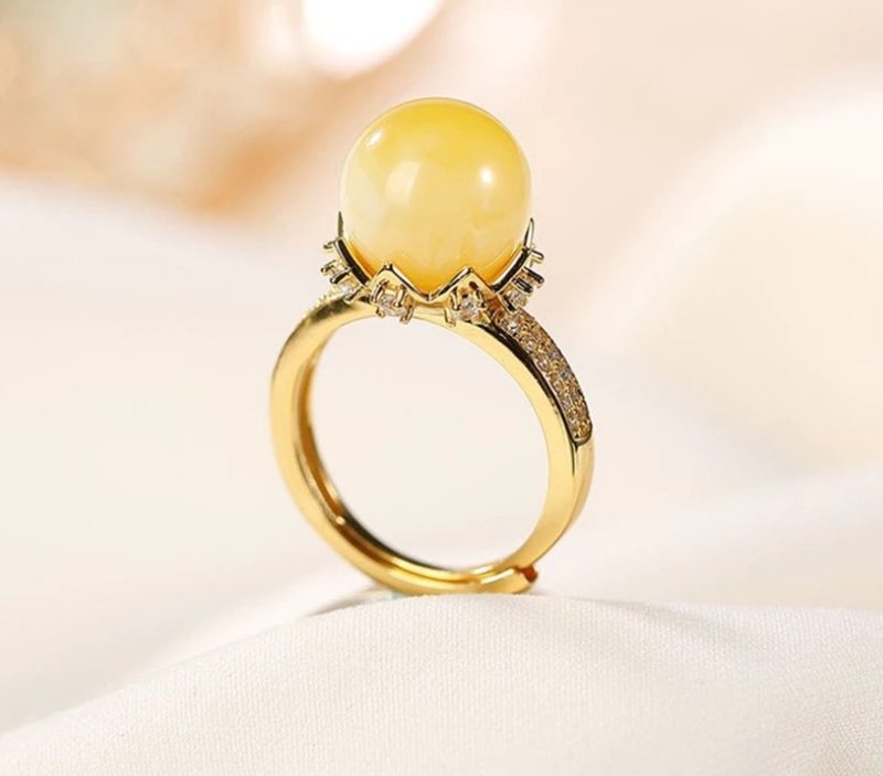 Sparkly Crystals Fashion Jewelry for Women Natural Beeswax Amber Rings Real 925 - General Rings - Sterling Silver Silver