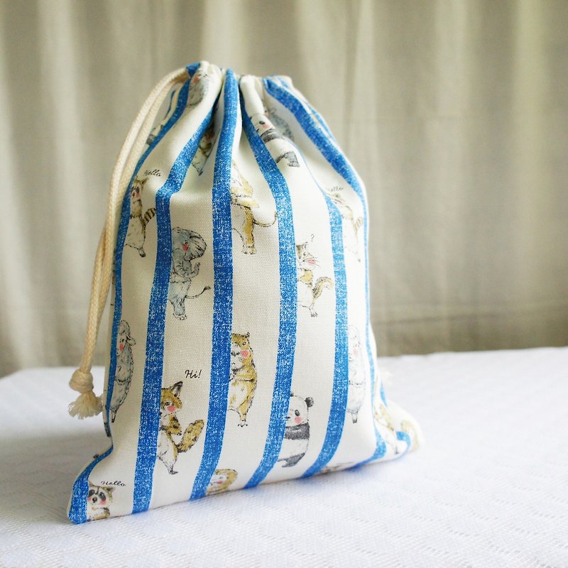 Lovely Japanese cloth [Animal Peekaboo TN Notepad Handbook Drawstring Pocket] Blue, can hold a long clip - Toiletry Bags & Pouches - Cotton & Hemp White