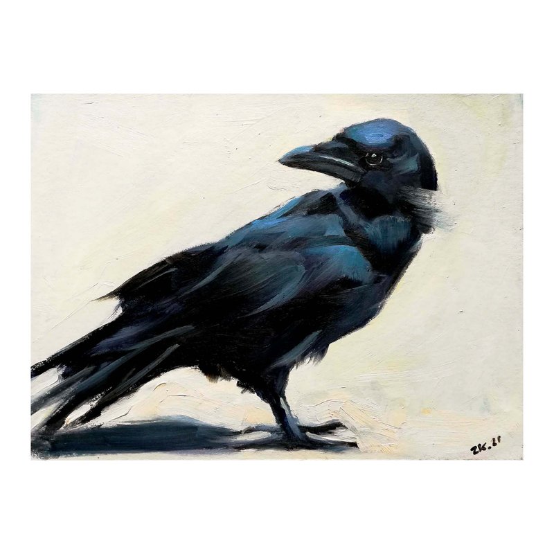 Raven Crow Oil painting Original Art Black Bird Wall Art MADE TO ORDER - 海報/掛畫 - 其他材質 多色