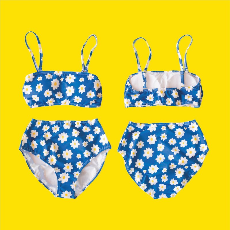 SWIMWEAR  TWO PIECES - HIGH WAIST /  DAISY PATTERN - 其他 - 其他材質 藍色