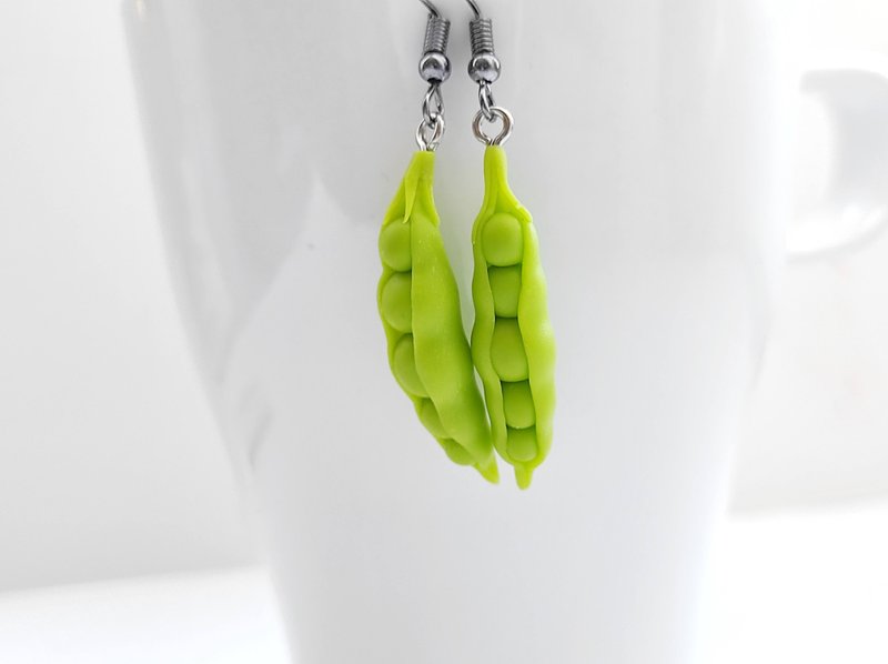 Green peas weird dangle earrings mini clay earrings cottagecor