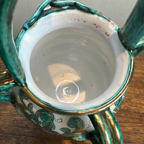 イタリア　グッビオ　陶器　花瓶　水挿し　入れ物　持ち手付き　手描き　インテリア イタリア グッビオ 陶器 花瓶 水挿し 入れ物 持ち手付き 手描き