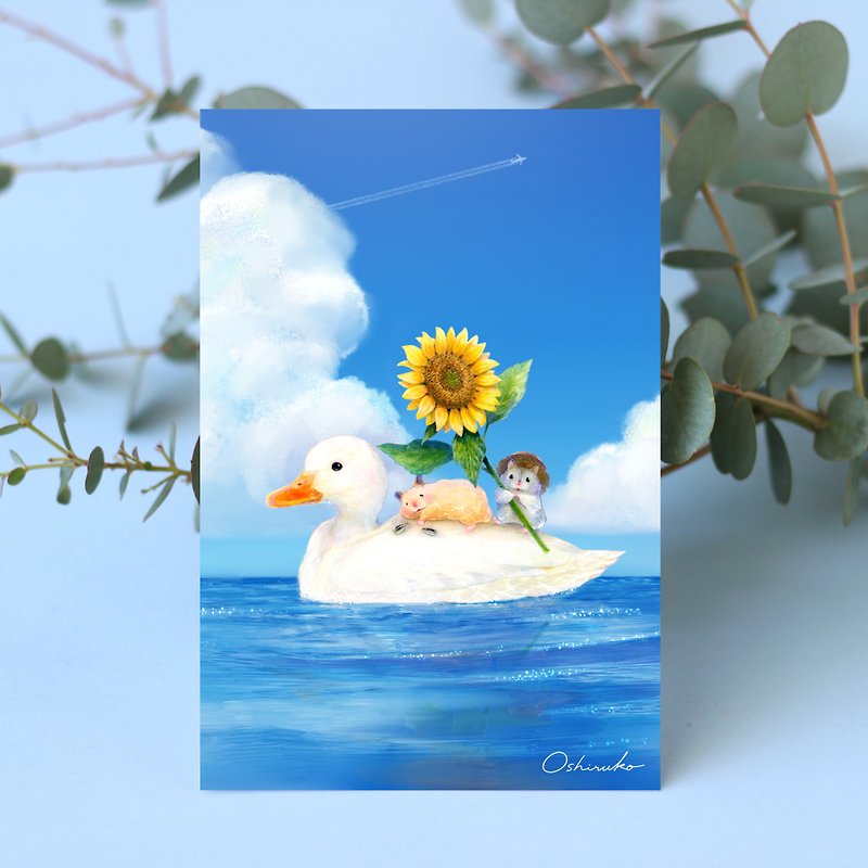 Set of 2 Postcards: Summer Trip by Duck Boat - การ์ด/โปสการ์ด - กระดาษ สีน้ำเงิน