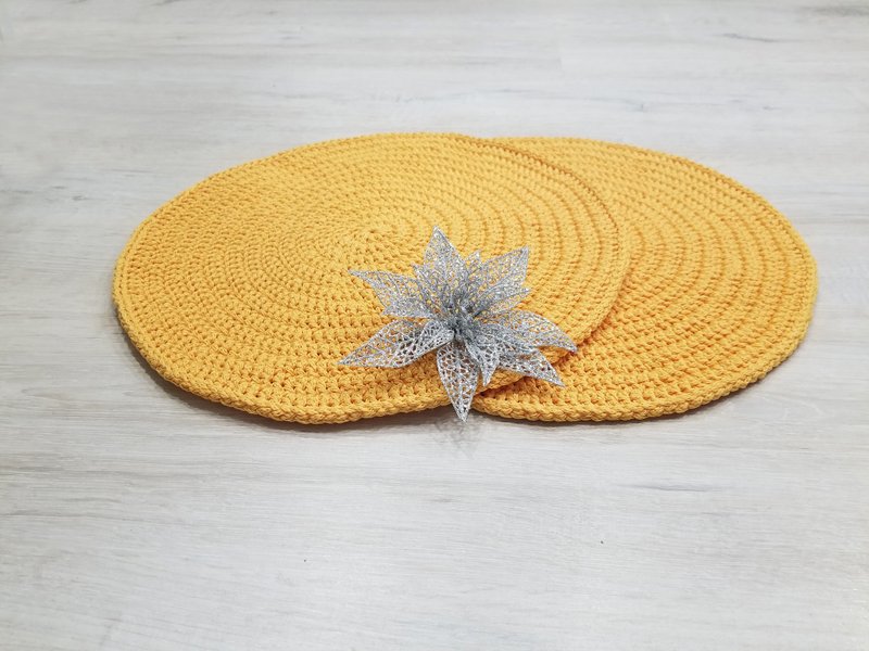 Crochet placemat table coaster doily Coaster knit Knit Napkin Christmas gift - ผ้ารองโต๊ะ/ของตกแต่ง - วัสดุอีโค 