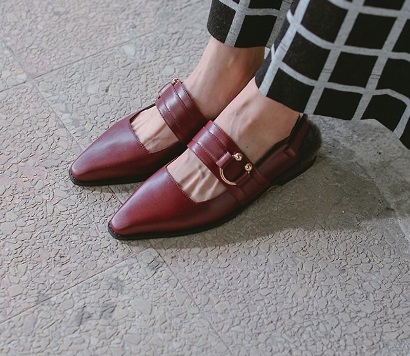 Soft wool detachable leather shoes slipper cherry red - รองเท้ารัดส้น - หนังแท้ สีแดง