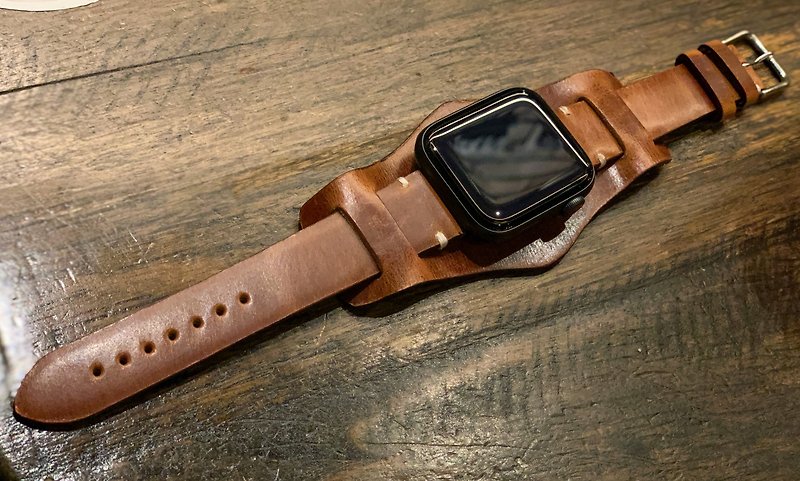 Apple Watch瘋馬牛皮手工錶帶 - 錶帶 - 真皮 咖啡色