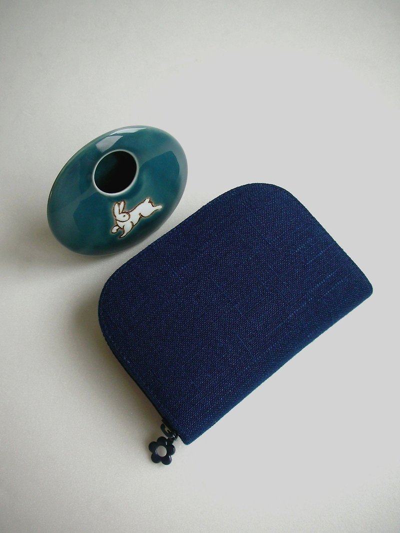 Bingo set weaving [primary color thick cyan]-short clip/wallet/coin purse/gift - Wallets - Cotton & Hemp Blue