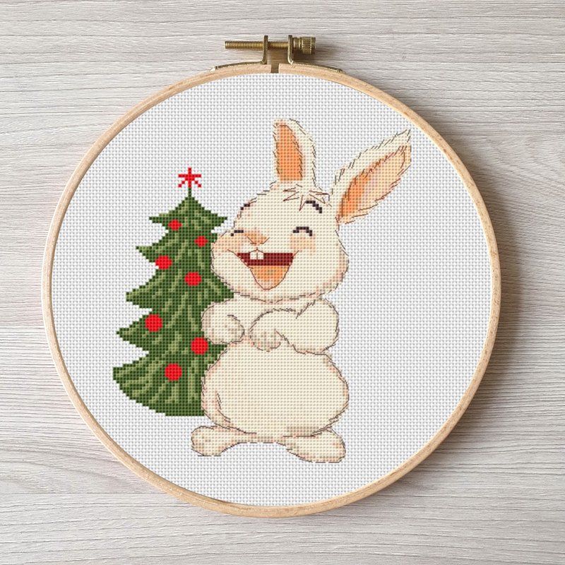Christmas bunny cross stitch pattern pdf, Rabbit embroidery DIY - 其他數位設計 - 其他材質 