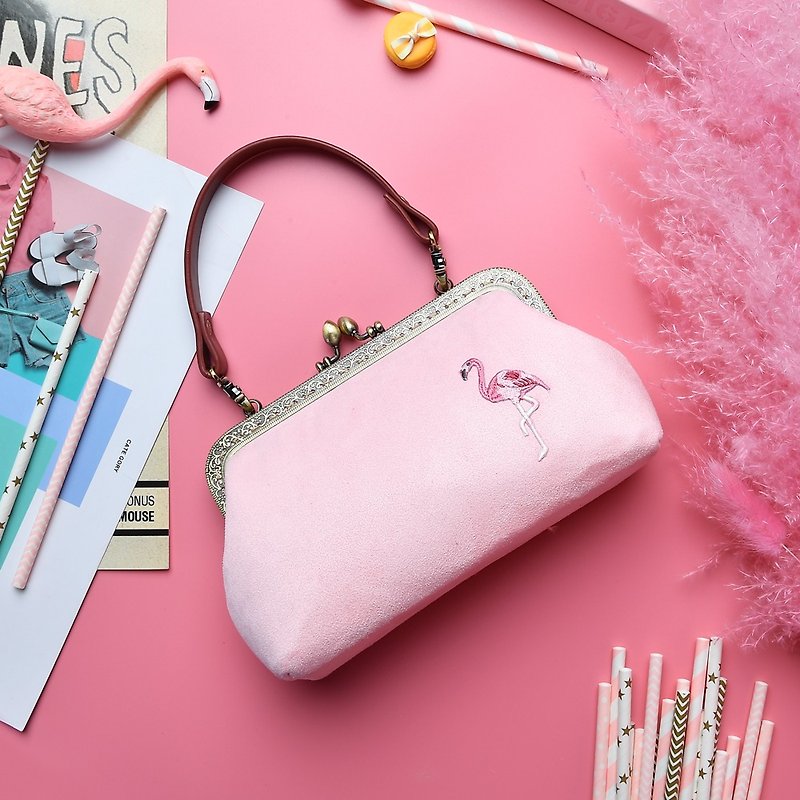 embroidered handbag - Handbags & Totes - Cotton & Hemp Pink