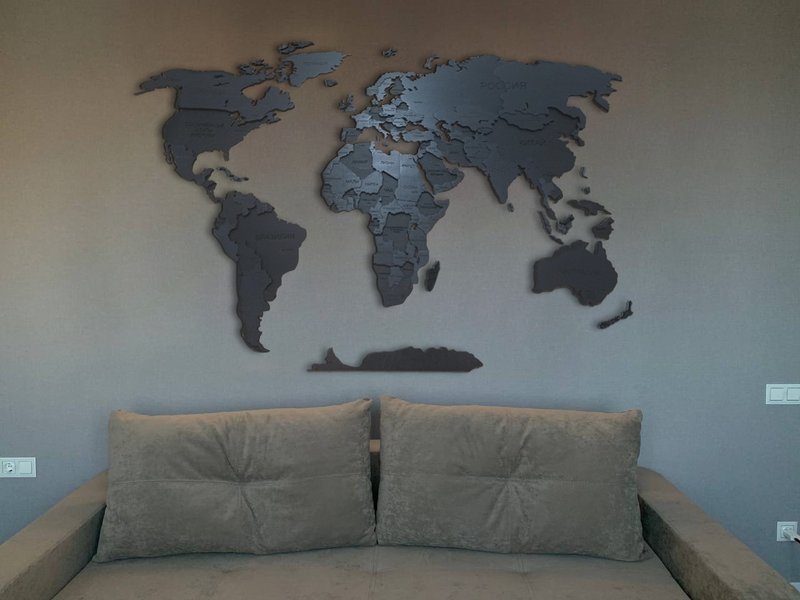 Black Wood 3D World Map with LED Backlighting - Perfect Gift for Travel Lovers - ตกแต่งผนัง - ไม้ สีดำ