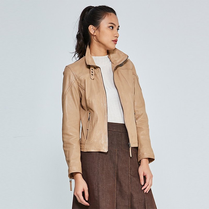 [Germany GIPSY] GWCardie lightweight supermodel lapel leather jacket - Khaki - เสื้อสูท/เสื้อคลุมยาว - หนังแท้ สีกากี