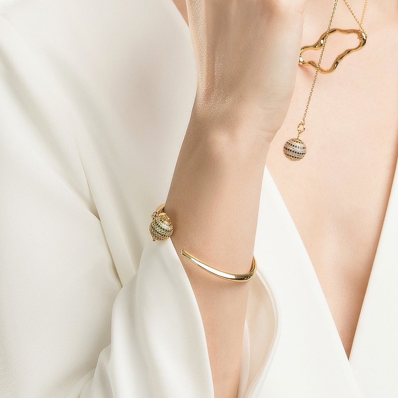 Gemstone Bracelets Gold - Rotatable Gemstone ball open bracelet